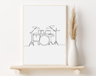 Minimalistische Trommel Line Art Print, Musik Zimmer Dekor (Digitaler Download)