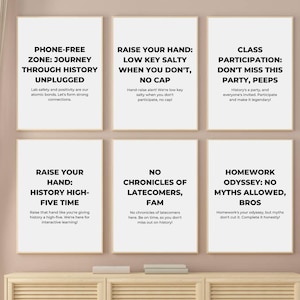 Funny History Classroom Decor, Printable History Class Wall Art, History Class Rules Poster Set, History Teacher Gift, Slang School Prints