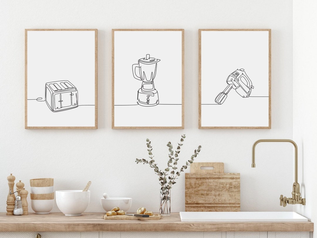 minimalist kitchen prints: line art botanical & still... Minimalist Kitchen Line Art Prints, Black and White Set of 3 (PDF & JPG ...