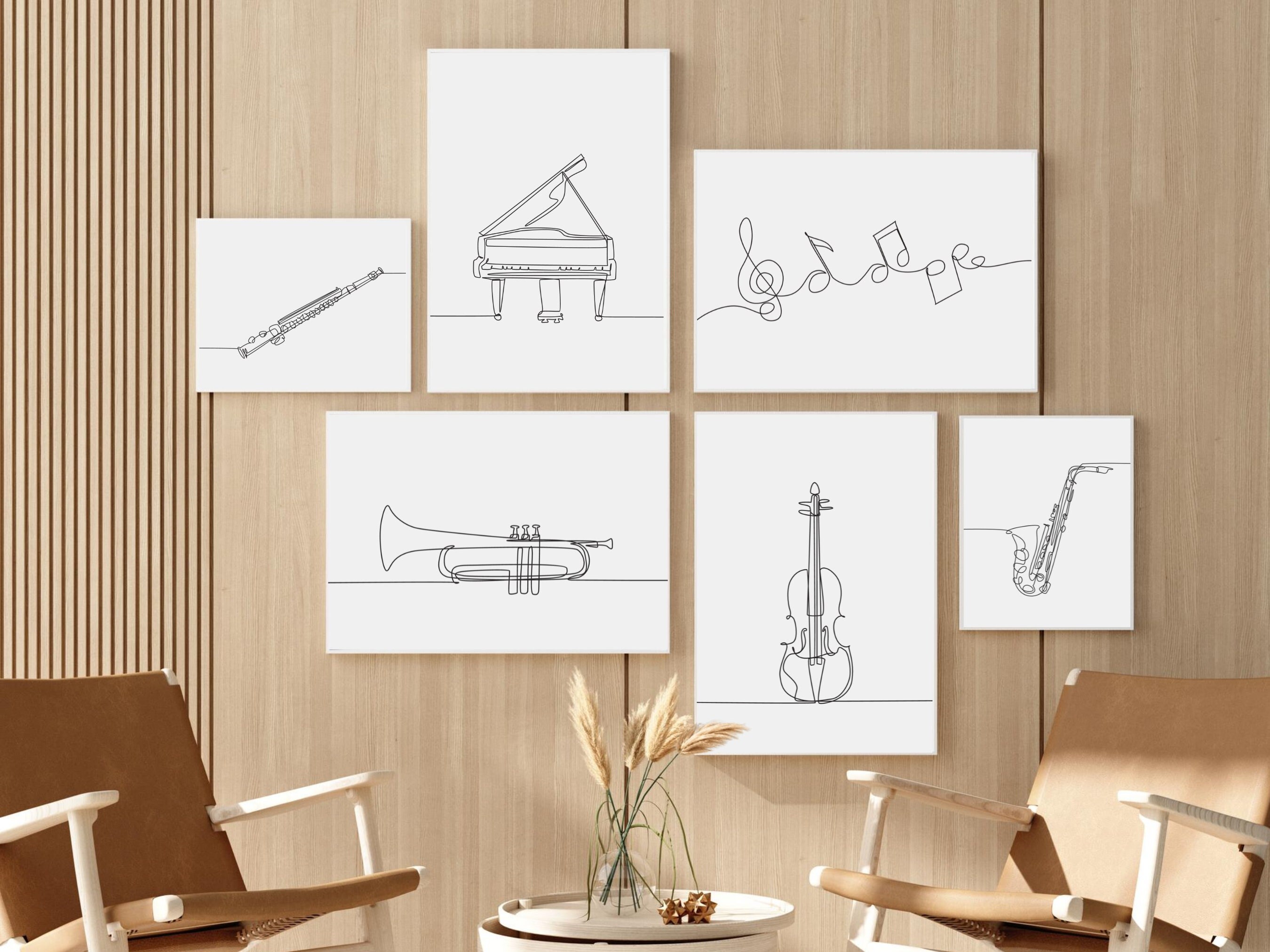 Music Classroom Wall Art, Minimalist Musical Instruments Print Set