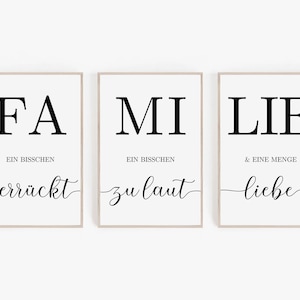 Family Quote Wall Art In German, German Saying Set Of 3 Wall Print, German Printable Quote, Black And White Living Room Decor, German Gift