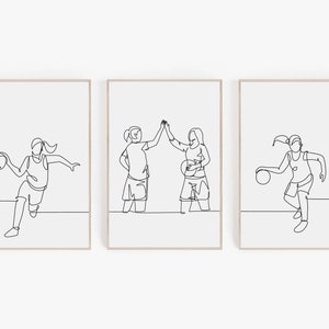 Girl Basketball Player Wall Art, Minimalist Basketball Prints, Woman Basketball Poster Set, Basketball Gift For Her, Basketball Room Decor