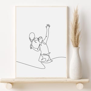 Minimalist Woman Tennis Player Wall Art, Printable Girl Tennis Player Room Decor, Black And White Tennis Poster, Tennis Line Art Print