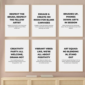 Funny Art Classroom Decor, Printable Art Class Posters, Art Class Rules, Class Expectations Wall Art, Art Teacher Gift, Middle School Prints