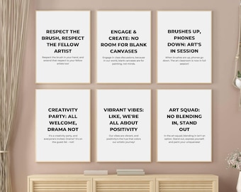 Impressions d'affiches de règles de classe d'art amusantes, décoration de collège (PDF/JPG)