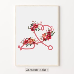 Stethoscope With Flowers Wall Art, Medical Poster, Doctor Gift, Medicine Gift, Nurse Gift, PA Gift, Medical Student Gift, Printable Artwork