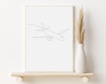Lámina artística minimalista de líneas de aviones, decoración de aviación (descarga digital)