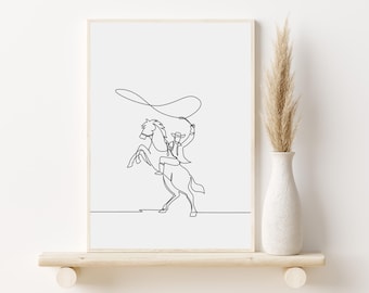 Minimalist Cowboy Line Art Print, Western Home Decor (Digital Download)