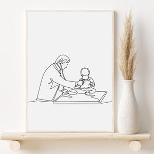 Minimalist Pediatric Line Art, Digital File, Medical Poster, Child Print, Clinic Printable, Man Nurse Sketch, Hospital, Children Doctor