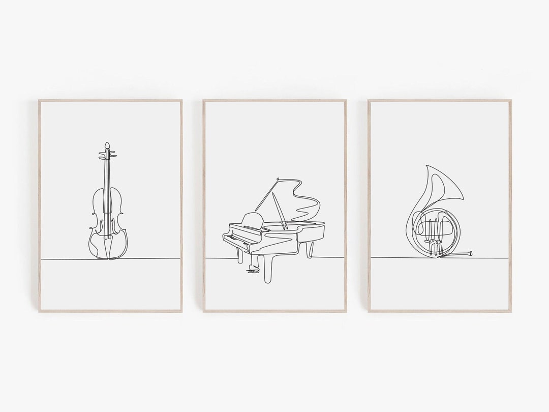 Minimalist Music Instrument Line Art Prints, Set of 3 (PDF Download) - Etsy