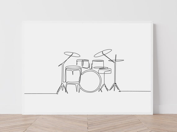 Minimalist Drum Set Wall Print, Printable Drum Poster, Modern 