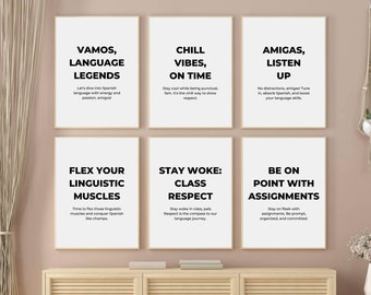 Láminas artísticas con reglas divertidas para el aula en español, regalo para profesores (descarga digital)