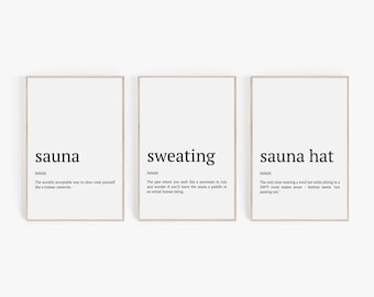 Funny Sauna Definition Art Print Set, Spa Decor (Digital Download)