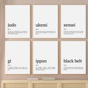 Funny Judo Definitions Set Of 6, Judo Room Decor, Judo Gift, Martial Arts Home Decor, Minimalist Judist Wall Art, Judo Quote Prints