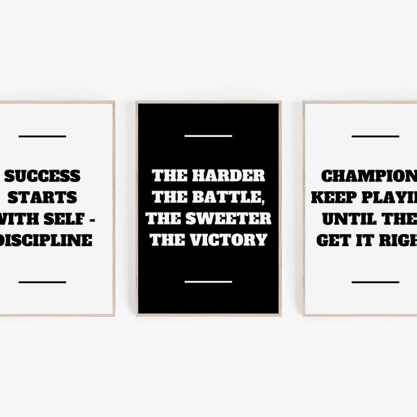 Motivational Sports Quote Wall Art Set Of Three, Teen Boy Room Decor, Man Cave Poster, Hockey Player Gift, Workout Motivation Wall Decor