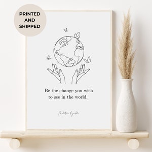 Sea el cambio que desea ver en el cartel de la cita mundial, arte de la pared de la cita motivacional, cartel de la cita de la vida de Gandhi, arte de la pared del aula