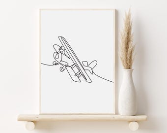 Lámina artística minimalista de líneas de aviones, póster de viajes de aviación (descarga digital)