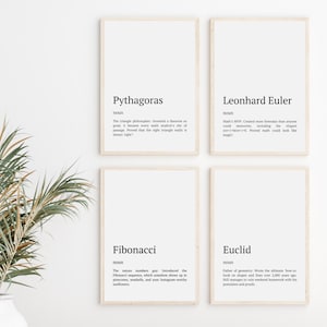 Funny Famous Mathematicians Definition Set Of 4, Mathematics Classroom Wall Art, Humorous Maths Decor, Math Motivation Prints For Students