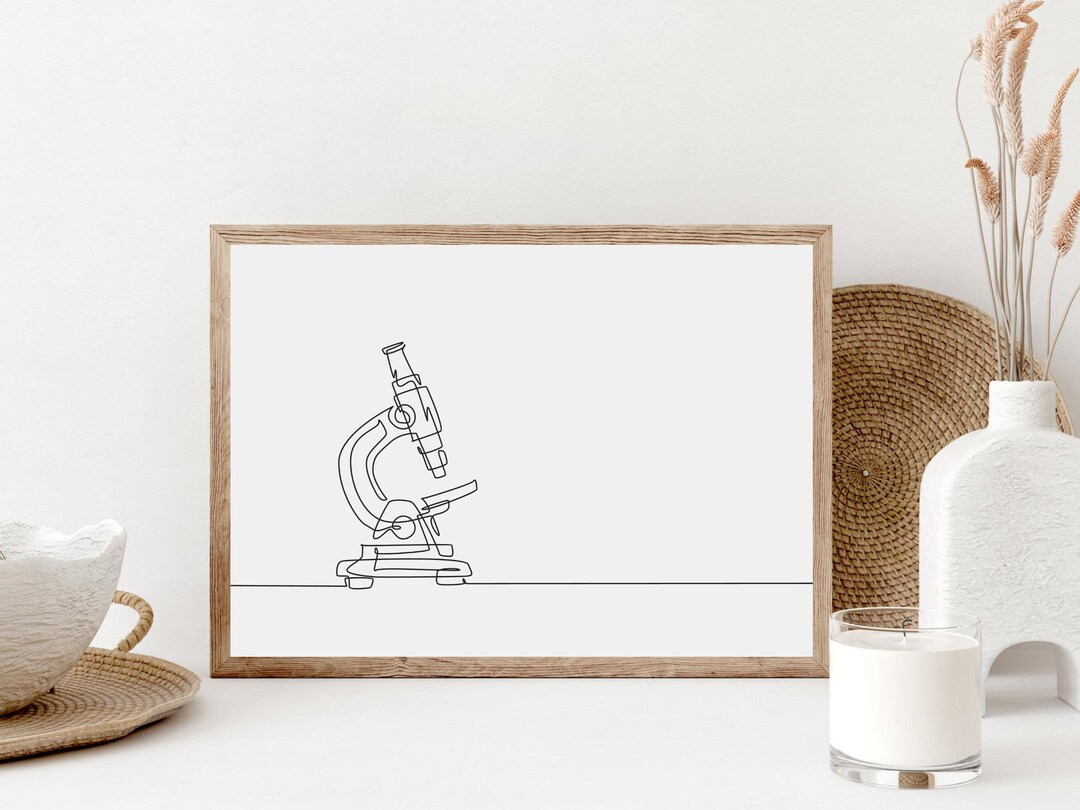 Minimalist Microscope Poster, Printable Microscope Wall Art, Biologist