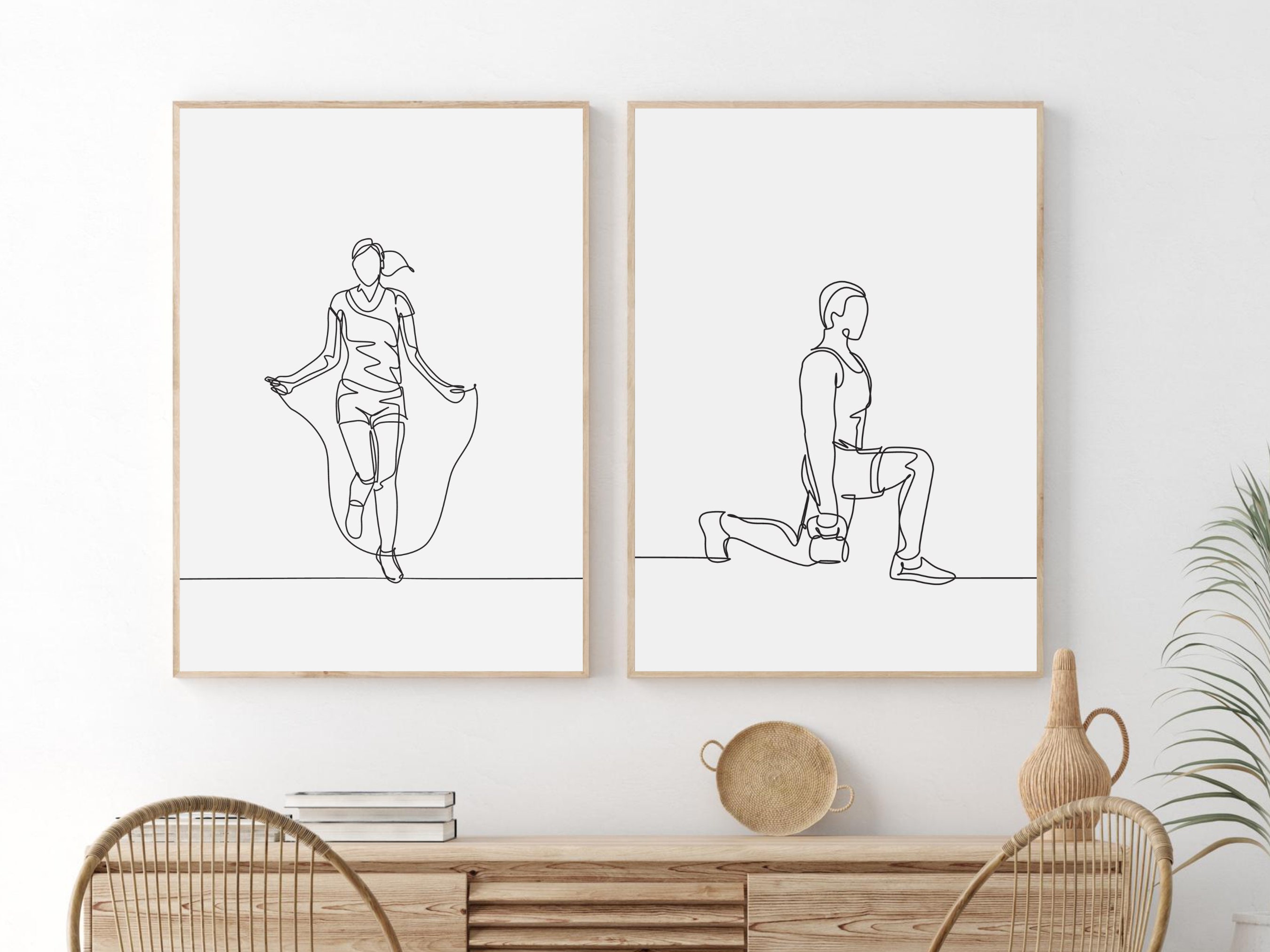 Home Gym Decoration, Minimalist Working Out Wall Print, Black and White
