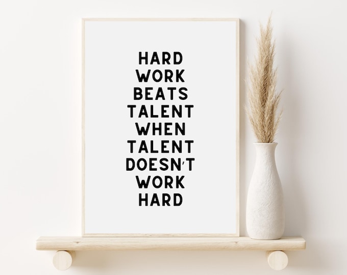 Hard Work Beats Talent Quote Print, Motivational Gym Decor (Digital Download)