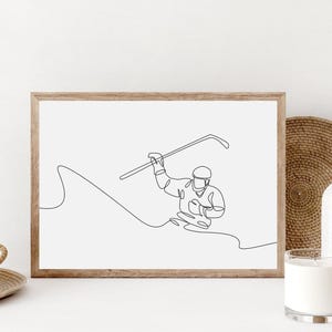 Minimalist Hockey Line Art, Digital Hockey Player Wall Print, Hockey Player Poster, Downloadable Sports Print, Abstract Hockey Illustration
