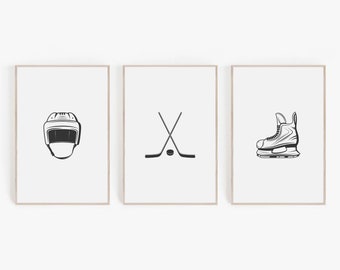 Minimalist Hockey Art Print Set, Neutral Hockey Decor (Digital Download)
