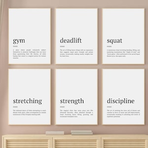Fitnessstudio Wand Kunst Set, Lustiges Fitnessstudio Definition Wanddrucke, Minimalistisches Fitnessstudio Dekor, Schwarzweiß Workout Poster, Fitness Studio zum Ausdrucken