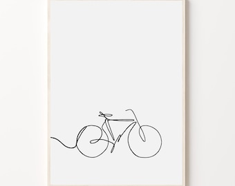 Minimalist Bicycle Line Art Print, Cycling Gift (Digital Download)