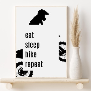 Eat Sleep Bike Repeat Print, Minimalist Dirt Bike Wall Decor, Printable Bicycle Artwork, Biking Gift, Bike Lover Print, Digital Download