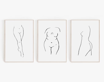 Female Body Line Art Print Set, Curvy Woman Illustration (Digital Download)