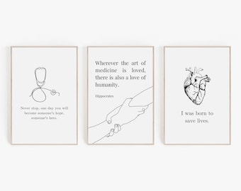 Inspirational Medical Quote Art Prints, Nurse Doctor Gift (Digital Download)