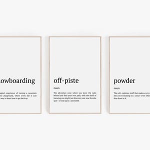 Funny Snowboarding Definition Wall Print Set Of 3, Fun Snowboarder Gift, Snowboarding Room Decor Posters, Minimalist Snowboarding Wall Art