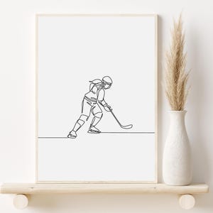 Minimalist Girl Hockey Player Wall Print, Girl Hockey Room Decor,  Printable Female Hockey Poster, Hockey Gift For Her, Hockey Sketch