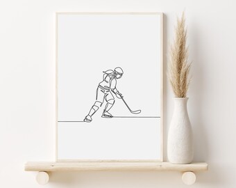 Minimalist Hockey Girl Line Art Print (Digital Download)