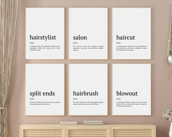 Funny Hair Salon Definitions Set Of 6, Fun Hairstylist Definition Wall Print, Minimalist Beauty Salon Wall Art, Printable Hair Quote Poster