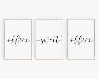 Office Sweet Office Print Set, Minimalist Black and White Decor (Digital Download)