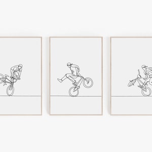 Cadeau BMX, vélo BMX à imprimer, oeuvres d'art murales noir et blanc, ensemble d'affiches de sports extrêmes, impressions murales BMX, décoration de chambre d'ado pour garçons, oeuvres d'art pour chambre d'enfants