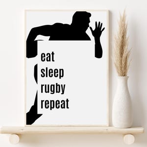 Eat Sleep Rugby Repeat Print, Minimalist Rugby Player Wall Art, Printable Rugby Decor, Rugby Gift, Rugby Coach Present, Digital Download