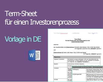 Term sheet for an investor process - term sheet template - in German | M&A document