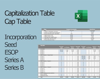 Cap Table | Capitalization Table | Investors Table | Excel template