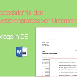 Carta de processo para processo de investidor de empresas - modelo de carta de processo - em alemão | Documento de fusões e aquisições