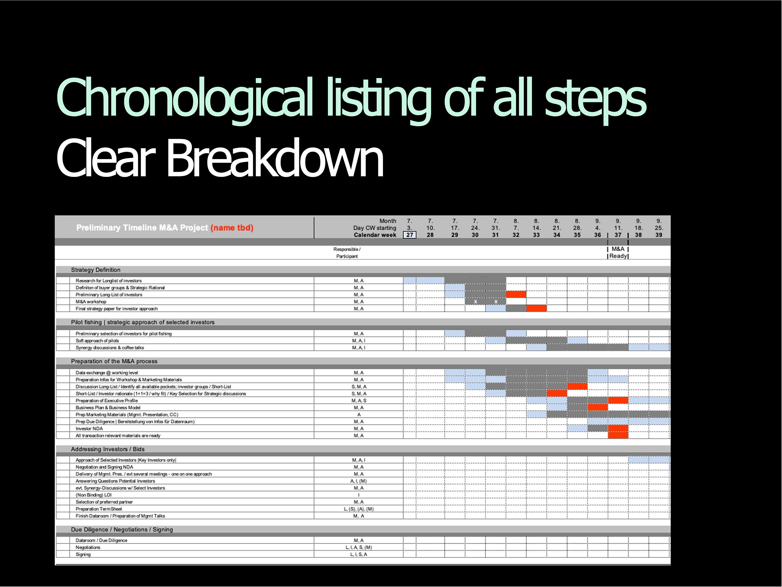 Time Tables Timeline Project Plan for a Financing Process M&A Documents ...