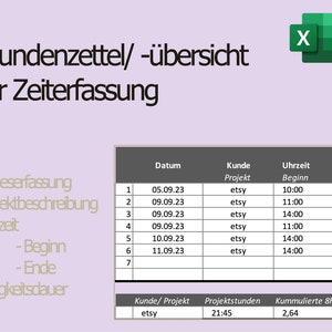Timesheet | Time recording for project billing in DE | Excel template