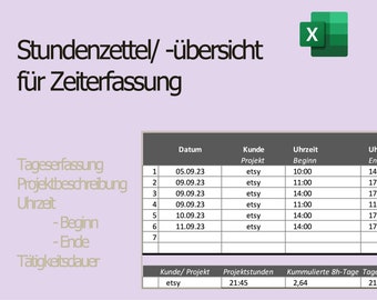 Timesheet | Time recording for project billing in DE | Excel template