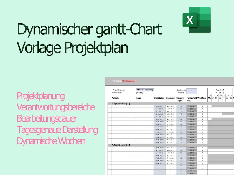 Gantt Chart | Dynamic Gantt Project Plan in DE | Excel Template - Etsy