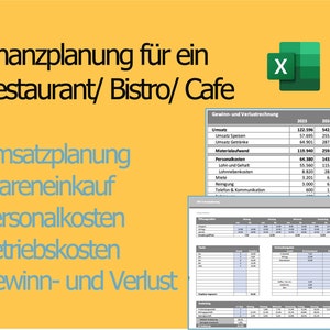 Financial planning for a restaurant, bistro - 5-year planning for gastronomy including profit and loss, liquidity, sales, cost and personnel planning