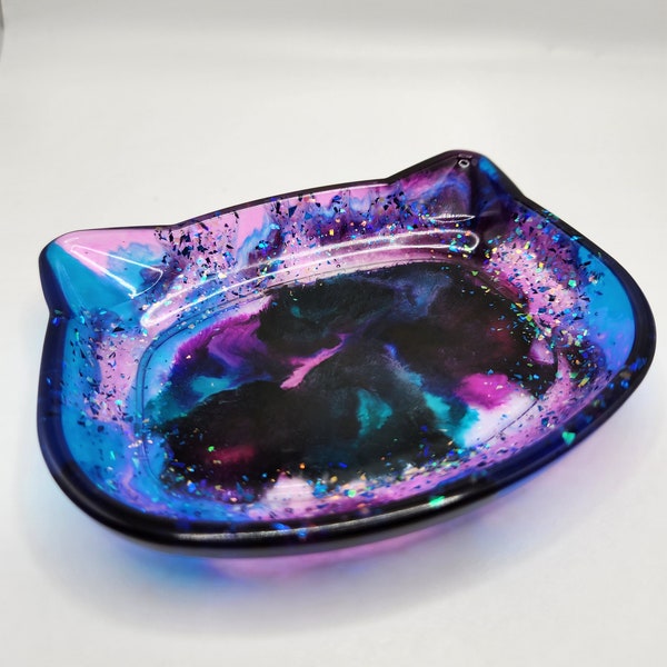 Galaxy Glitter Resin Cat Head Trinket Dish