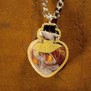 Potion of Java Pendant - D&D, Potion Bottle Necklace, Dungeons and Dragons, Fantasy, RPG, LARP, Gaming, DND, Coffee, Gold, ttrpg