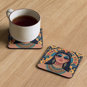 Modern Cleopatra Coaster – Egyptian Queen Artwork Drink Coaster – Ancient Egypt Inspired Home Décor – Gift for History Lovers